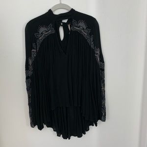 Free people long black sleeve beaded halter/v neck
